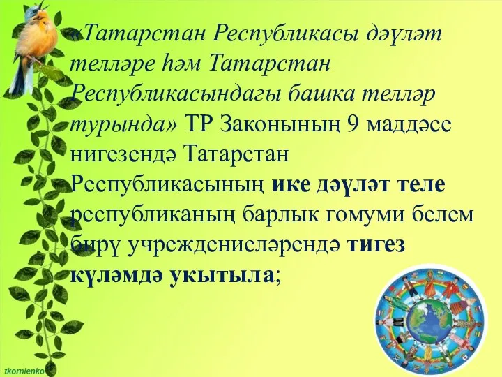 «Татарстан Республикасы дәүләт телләре һәм Татарстан Республикасындагы башка телләр турында» ТР