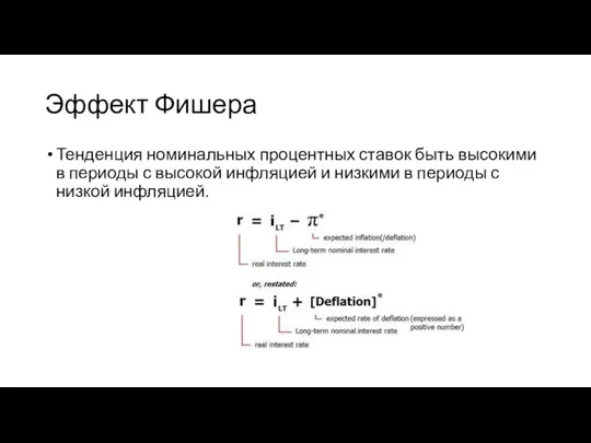 Эффект Фишера Тенденция номинальных процентных ставок быть высокими в периоды с