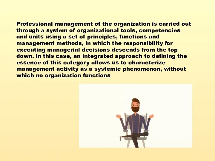 Professional management of the organization is carried out through a system