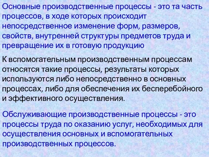 Основные производственные процессы - это та часть процессов, в ходе которых