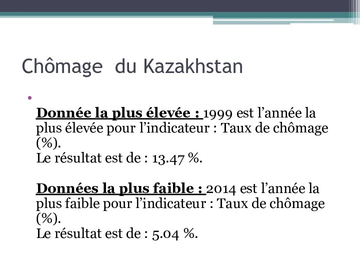 Chômage du Kazakhstan Donnée la plus élevée : 1999 est l’année