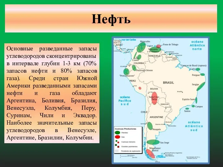 Нефть Основные разведанные запасы углеводородов сконцентрированы в интервале глубин 1-3 км