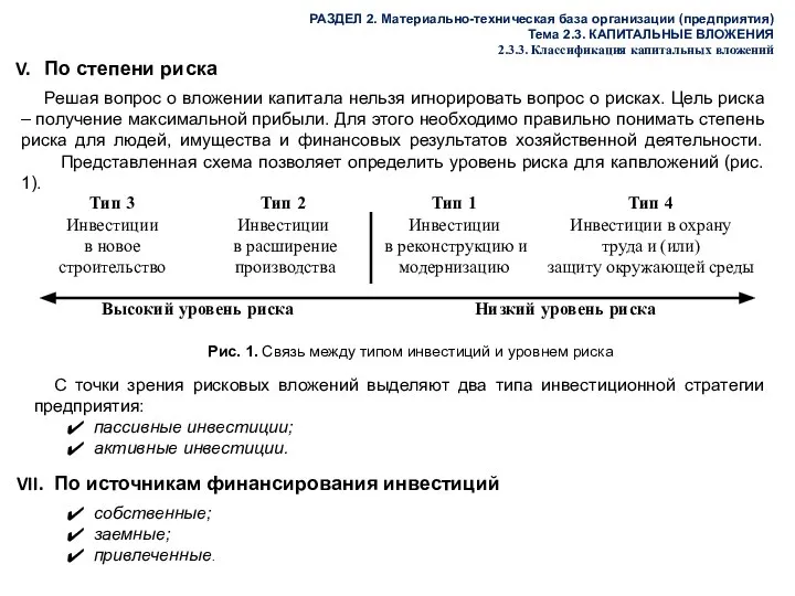 РАЗДЕЛ 2. Материально-техническая база организации (предприятия) Тема 2.3. КАПИТАЛЬНЫЕ ВЛОЖЕНИЯ 2.3.3.