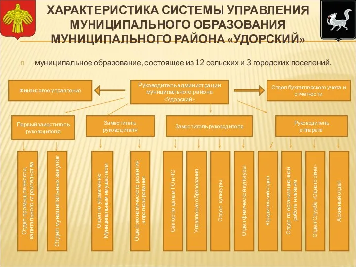 ХАРАКТЕРИСТИКА СИСТЕМЫ УПРАВЛЕНИЯ МУНИЦИПАЛЬНОГО ОБРАЗОВАНИЯ МУНИЦИПАЛЬНОГО РАЙОНА «УДОРСКИЙ» муниципальное образование, состоящее