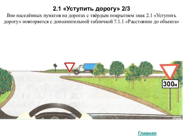 2.1 «Уступить дорогу» 2/3 Вне населённых пунктов на дорогах с твёрдым