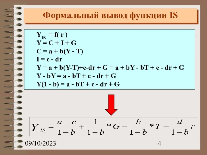 09/10/2023 Формальный вывод функции IS YIS = f( r ) Y