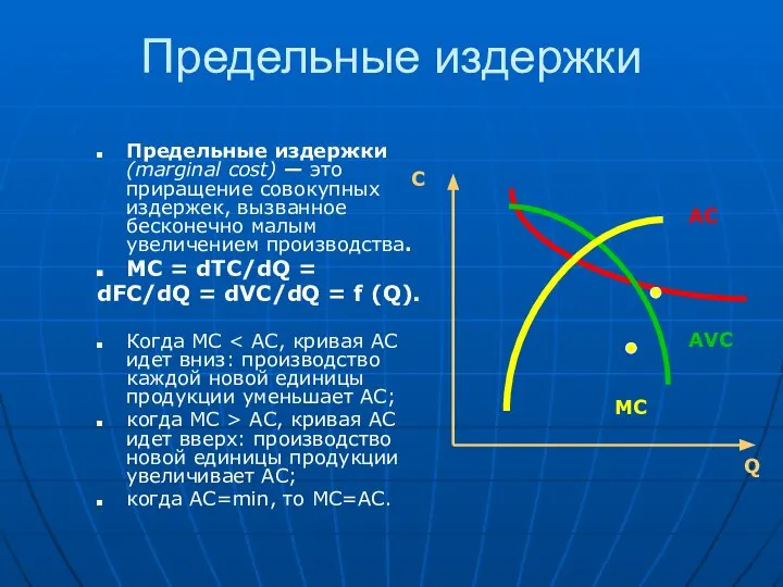 Предельные издержки Предельные издержки (marginal cost) — это приращение совокупных издержек,