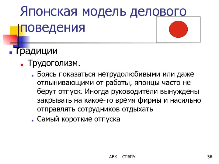 Японская модель делового поведения Традиции Трудоголизм. Боясь показаться нетрудолюбивыми или даже