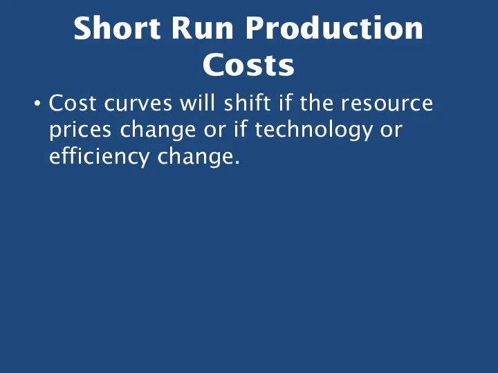 Short Run Production Costs Cost curves will shift if the resource