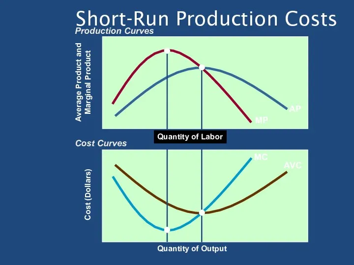 Short-Run Production Costs MP AP MC AVC Quantity of Output Quantity