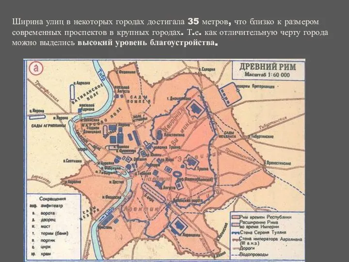 Ширина улиц в некоторых городах достигала 35 метров, что близко к