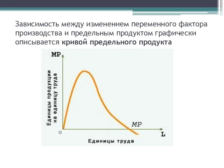 Зависимость между изменением переменного фактора производства и предельным продуктом графически описывается кривой предельного продукта