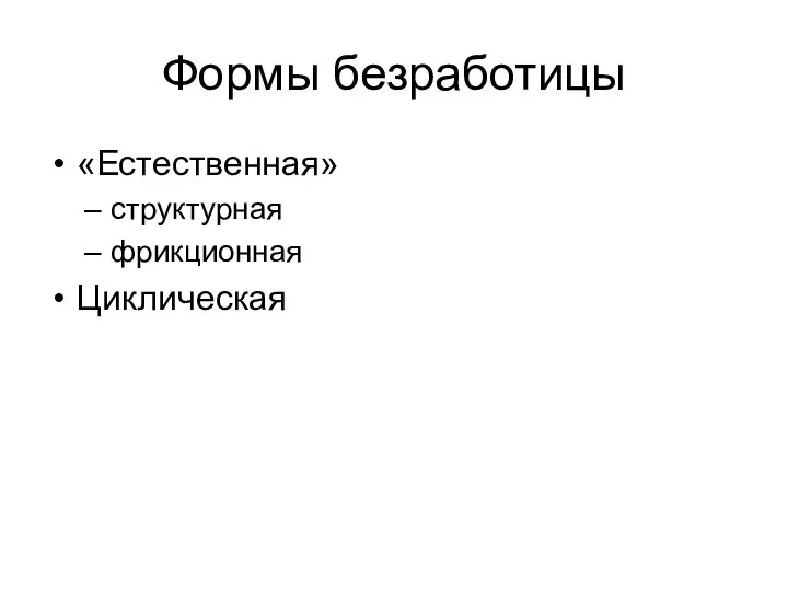 Формы безработицы «Естественная» структурная фрикционная Циклическая