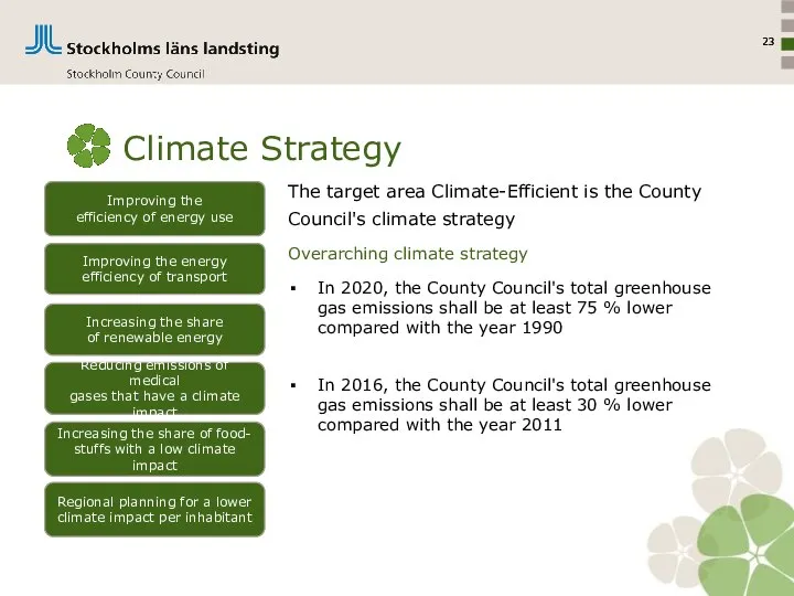 Climate Strategy The target area Climate-Efficient is the County Council's climate