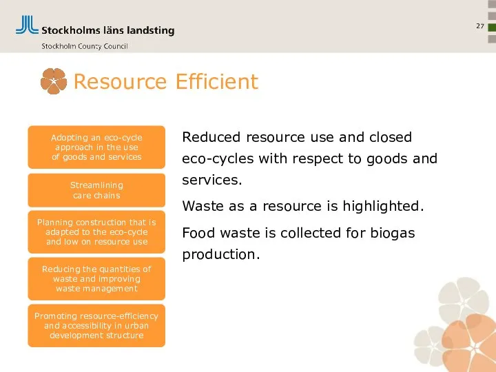 Resource Efficient Reduced resource use and closed eco-cycles with respect to