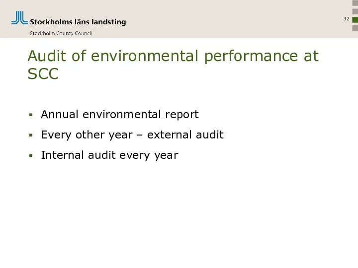 Audit of environmental performance at SCC Annual environmental report Every other