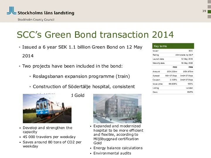 SCC’s Green Bond transaction 2014 Issued a 6 year SEK 1.1