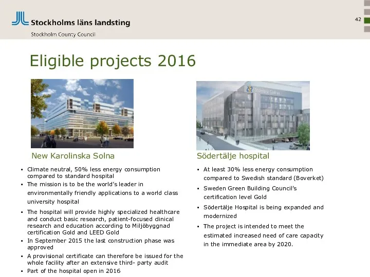 Eligible projects 2016 Climate neutral, 50% less energy consumption compared to