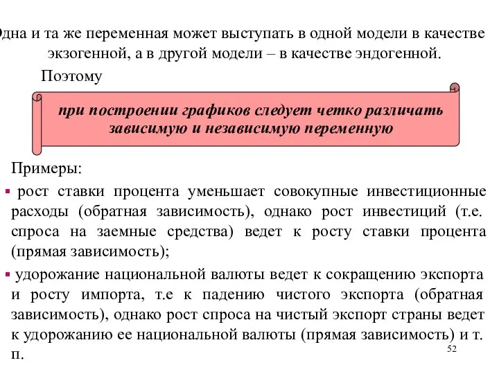 Одна и та же переменная может выступать в одной модели в