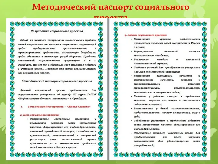 Методический паспорт социального проекта