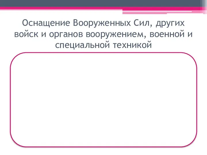 Оснащение Вооруженных Сил, других войск и органов вооружением, военной и специальной техникой