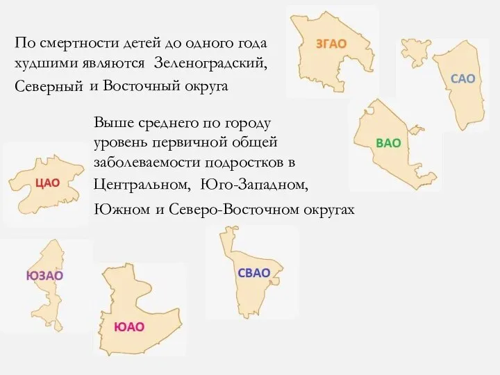 По смертности детей до одного года худшими являются Зеленоградский, Северный и