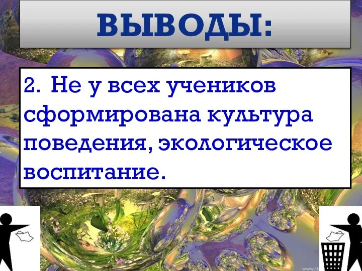 ВЫВОДЫ: 2. Не у всех учеников сформирована культура поведения, экологическое воспитание.