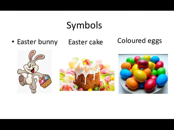 Symbols Easter bunny Easter cake Coloured eggs