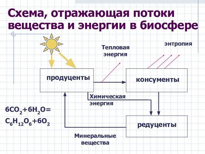 Схема, отражающая потоки вещества и энергии в биосфере