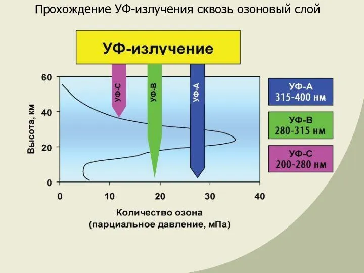 Прохождение УФ-излучения сквозь озоновый слой