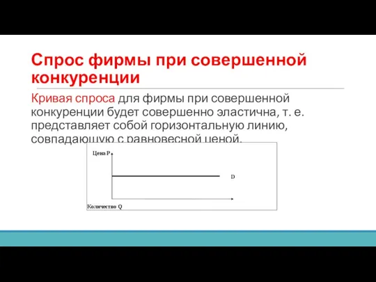 Спрос фирмы при совершенной конкуренции Кривая спроса для фирмы при совершенной