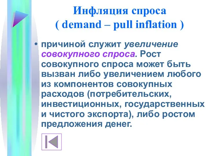 Инфляция спроса ( demand – pull inflation ) причиной служит увеличение