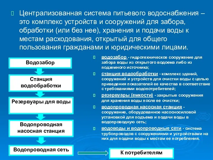 Централизованная система питьевого водоснабжения – это комплекс устройств и сооружений для