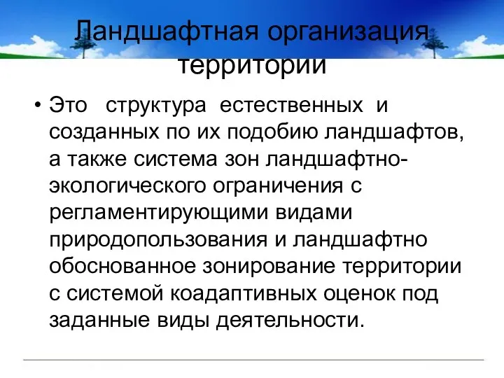 Ландшафтная организация территории Это структура естественных и созданных по их подобию