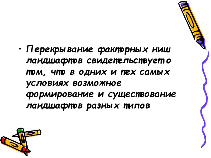 Перекрывание факторных ниш ландшафтов свидетельствует о том, что в одних и