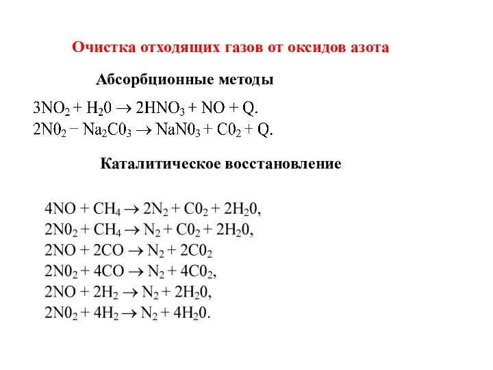 Очистка отходящих газов от оксидов азота Абсорбционные методы Каталитическое восстановление