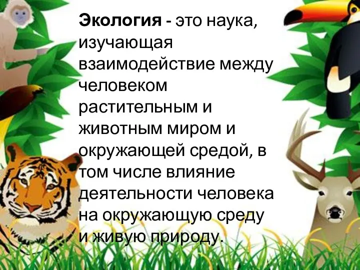 Экология - это наука, изучающая взаимодействие между человеком растительным и животным