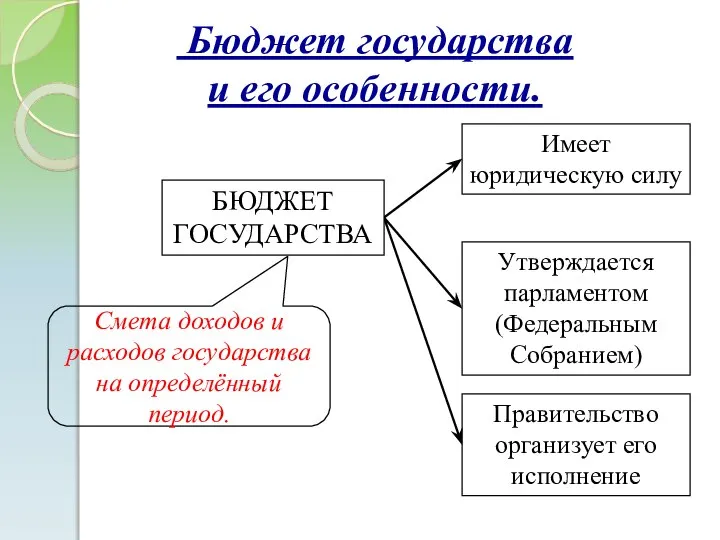 Бюджет государства и его особенности. Имеет юридическую силу Утверждается парламентом (Федеральным