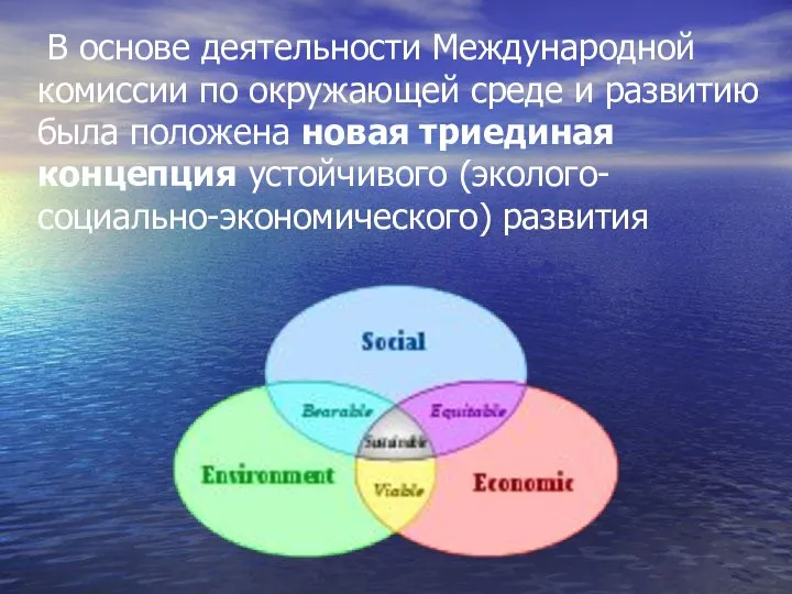 В основе деятельности Международной комиссии по окружающей среде и развитию была