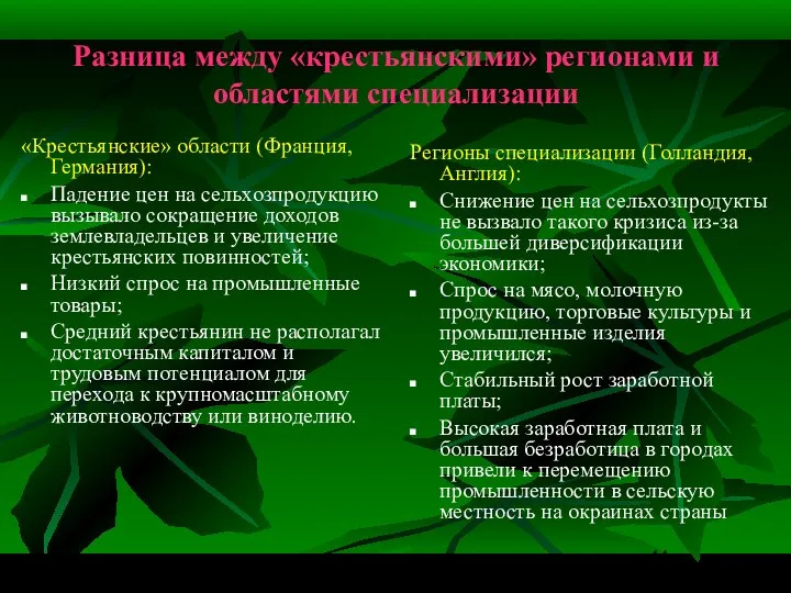 Разница между «крестьянскими» регионами и областями специализации «Крестьянские» области (Франция, Германия):