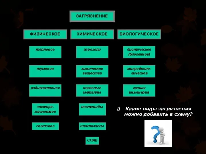 Какие виды загрязнения можно добавить в схему?