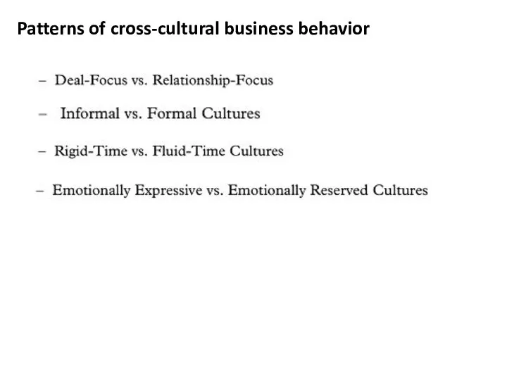 Patterns of cross-cultural business behavior