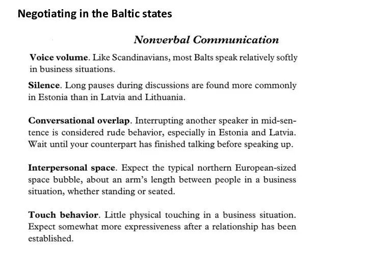 Negotiating in the Baltic states