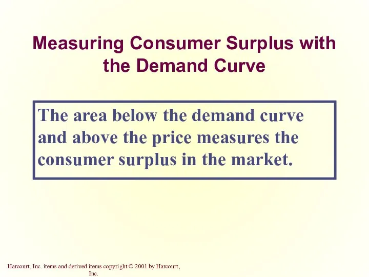 Measuring Consumer Surplus with the Demand Curve The area below the