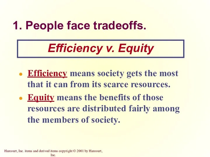 1. People face tradeoffs. Efficiency means society gets the most that