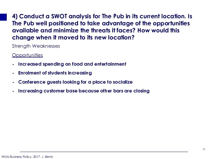 4) Conduct a SWOT analysis for The Pub in its current