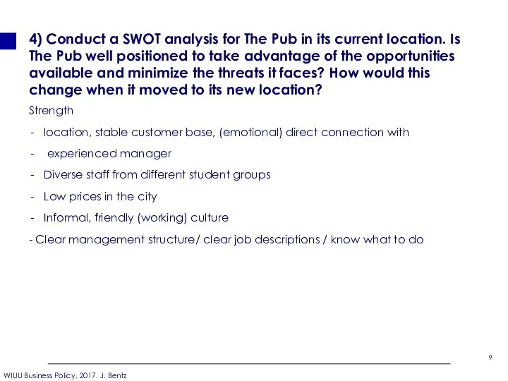 4) Conduct a SWOT analysis for The Pub in its current