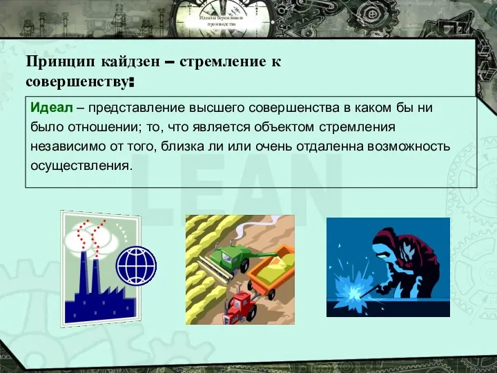 Идеалы бережливого производства Принцип кайдзен – стремление к совершенству: Идеал –