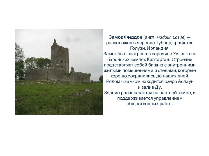 Замок Фиддон (англ. Fiddaun Castle) — расположен в деревне Туббер, графство