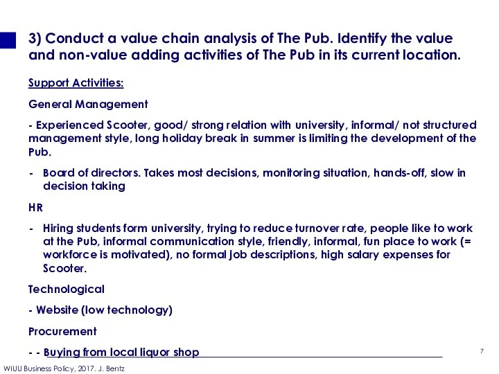 3) Conduct a value chain analysis of The Pub. Identify the
